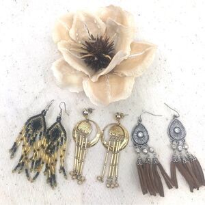 Boho Western Beaded Dangle Earrings Set of 3